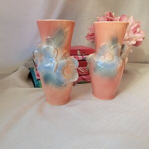 Royal Copley Vintage Floral Ceramic Vases Set of 2